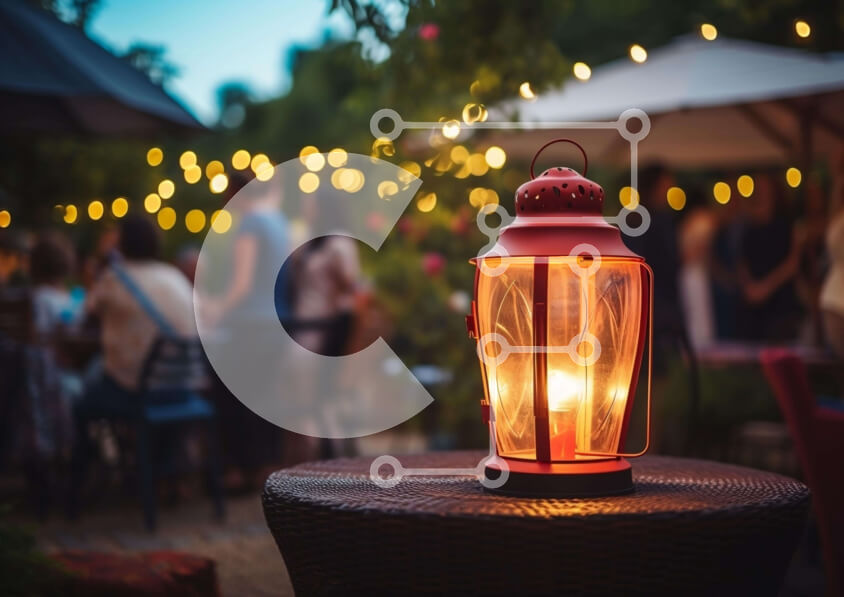 Intra Συλλεκτικό Ξύλινο Παζλ Plywood  4mm - Κόκκινο φανάρι στο υπαίθριο τραπέζι το βράδυ Σε Ξύλινο Κουτί - Διαστάσεις Puzzle: 10x10 cm – 25 κομμάτια