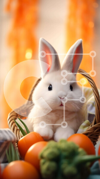 Intra Συλλεκτικό Ξύλινο Παζλ Plywood  4mm - Πασχαλινό λαγουδάκι σε καλάθι με πορτοκάλια και καρότα Σε Ξύλινο Κουτί - Διαστάσεις: 10x10 cm – 25 κομμάτια