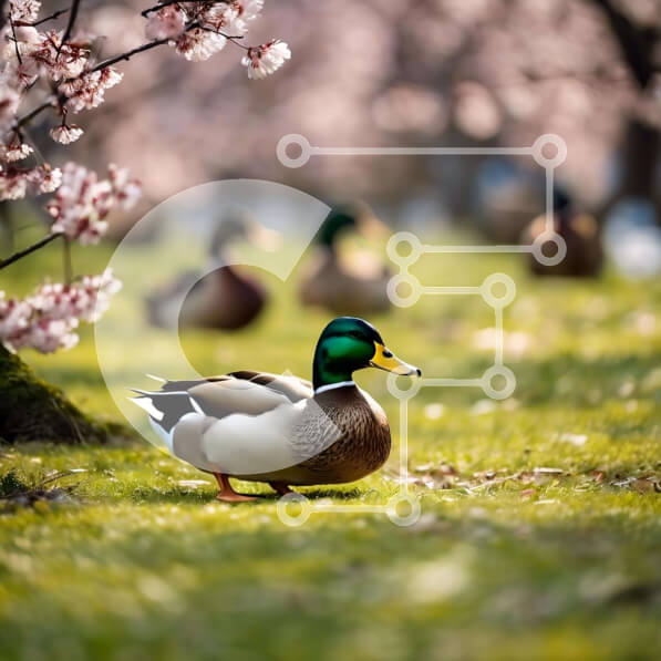 Intra Συλλεκτικό Ξύλινο Παζλ Plywood  4mm - Ομάδα πάπιων και πουλιών στη φύση με ροζ ανθισμένα δέντρα Σε Ξύλινο Κουτί - Διαστάσεις: 10x10 cm – 25 κομμάτια