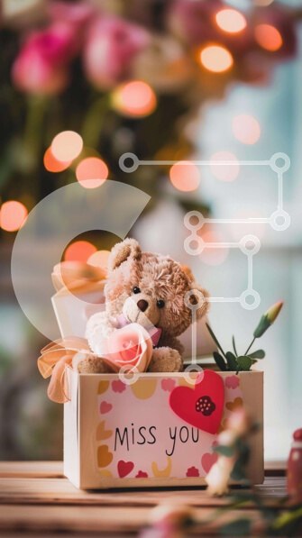 Intra Συλλεκτικό Ξύλινο Παζλ Plywood  4mm - Teddy Bear σε κουτί με τριαντάφυλλα και μήνυμα "Miss You". Σε Ξύλινο Κουτί - Διαστάσεις Puzzle: 10x10 cm – 25 κομμάτια