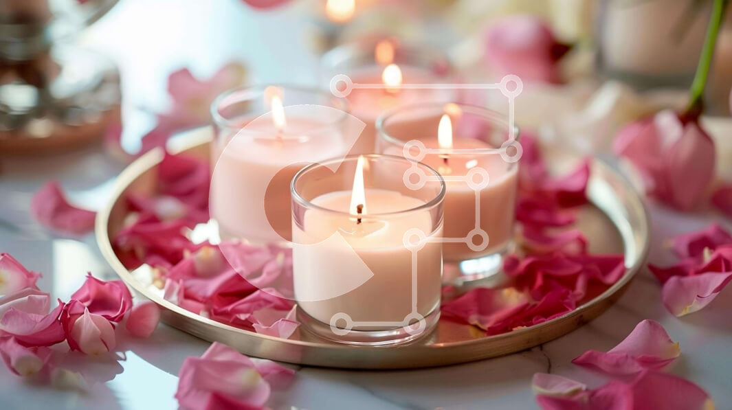 Intra Συλλεκτικό Ξύλινο Παζλ Plywood  4mm - Δίσκος με κεριά με ροζ ροδοπέταλα Σε Ξύλινο Κουτί - Διαστάσεις Puzzle: 10x10 cm – 25 κομμάτια