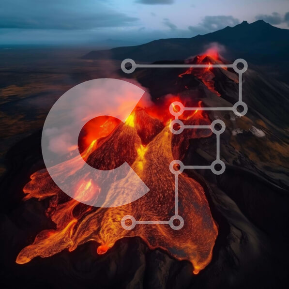 Intra Συλλεκτικό Ξύλινο Παζλ Plywood  4mm - Εναέρια άποψη του βουνού με τη ρέουσα λάβα Σε Ξύλινο Κουτί - Διαστάσεις: 10x10 cm – 25 κομμάτια