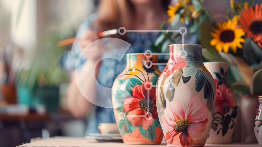 Intra Συλλεκτικό Ξύλινο Παζλ Plywood  4mm - Γυναίκα με πολύχρωμα βάζα και φυτά Σε Ξύλινο Κουτί - Διαστάσεις Puzzle: 10x10 cm – 25 κομμάτια