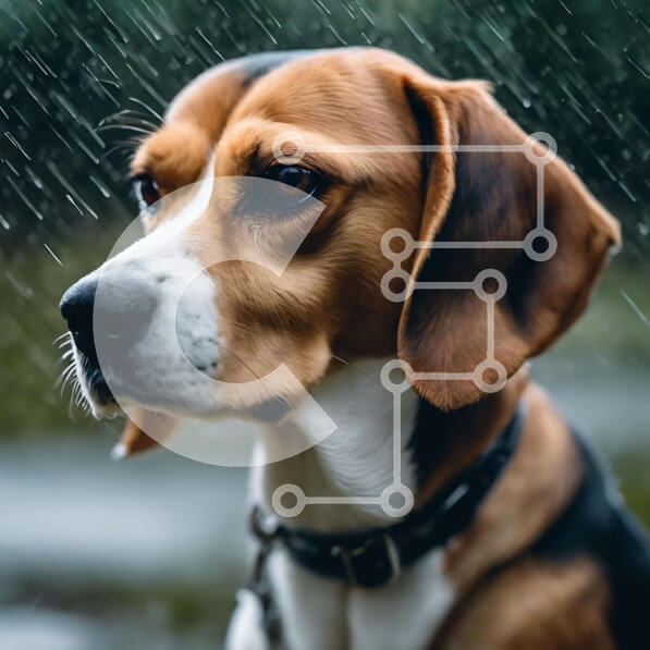 Intra Συλλεκτικό Ξύλινο Παζλ Plywood  4mm - Beagle Dog in Rain με πορτοκαλί και καφέ κολάρο Σε Ξύλινο Κουτί - Διαστάσεις: 10x10 cm – 25 κομμάτια
