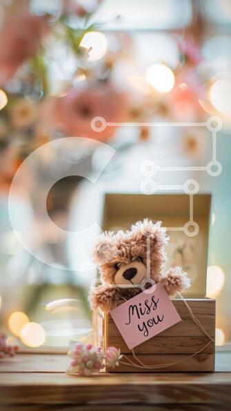 Intra Συλλεκτικό Ξύλινο Παζλ Plywood  4mm - Teddy Bear και κάρτα «Miss You». Σε Ξύλινο Κουτί - Διαστάσεις Puzzle: 10x10 cm – 25 κομμάτια