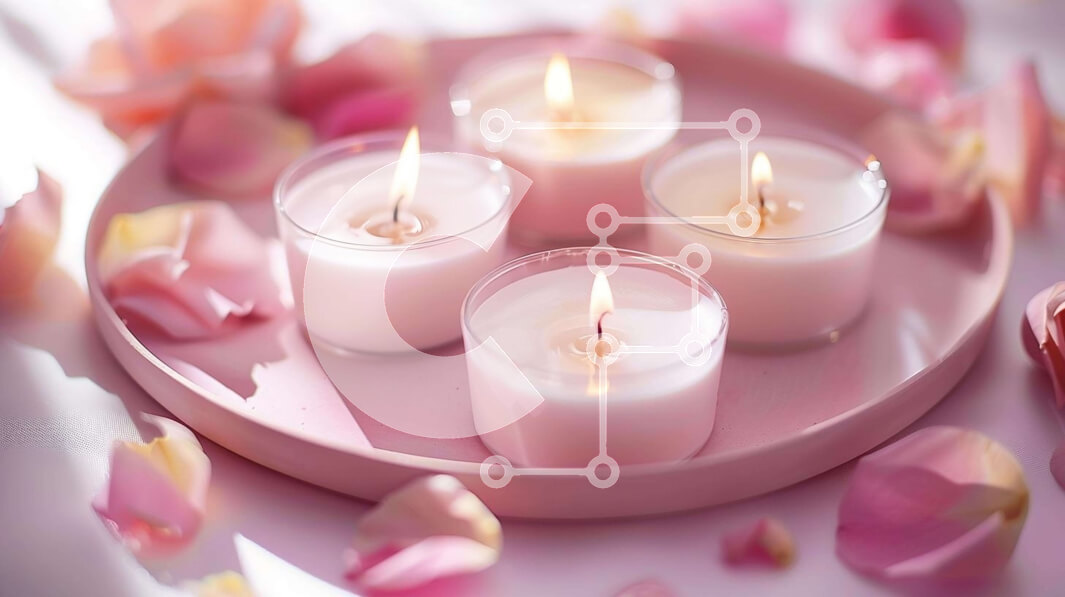 Intra Συλλεκτικό Ξύλινο Παζλ Plywood  4mm - Ήρεμος ροζ δίσκος με κεριά και ροδοπέταλα Σε Ξύλινο Κουτί - Διαστάσεις Puzzle: 10x10 cm – 25 κομμάτια