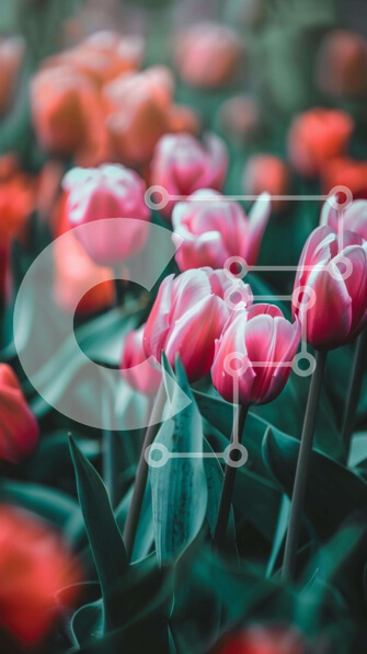 Σετ των 2 Intra Συλλεκτικό Ξύλινο Παζλ Plywood  4mm - Πολύχρωμος κήπος τουλιπών Σε Ξύλινο Κουτί - Διαστάσεις: 10x10 cm – 25 κομμάτια