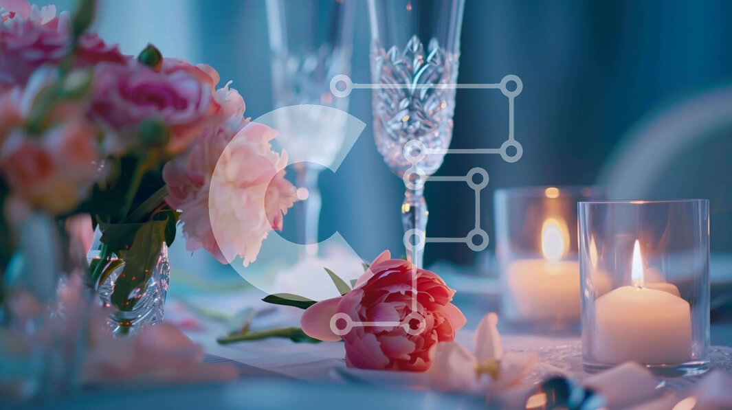 Σετ των 2 Intra Συλλεκτικό Ξύλινο Παζλ Plywood  4mm - Κομψό σετ τραπεζαρίας με ροζ λουλούδια και κεριά Σε Ξύλινο Κουτί - Διαστάσεις: 10x10 cm – 25 κομμάτια