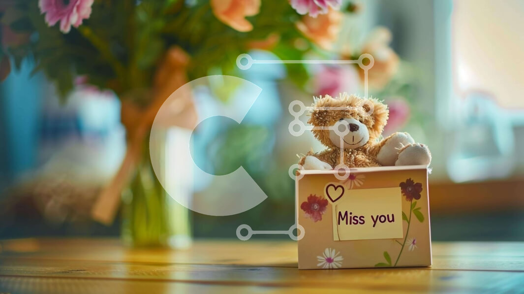 Intra Συλλεκτικό Ξύλινο Παζλ Plywood  4mm - Αρκουδάκι σε κουτί με λουλούδια και σημείωμα "Miss You". Σε Ξύλινο Κουτί - Διαστάσεις Puzzle: 10x10 cm – 25 κομμάτια