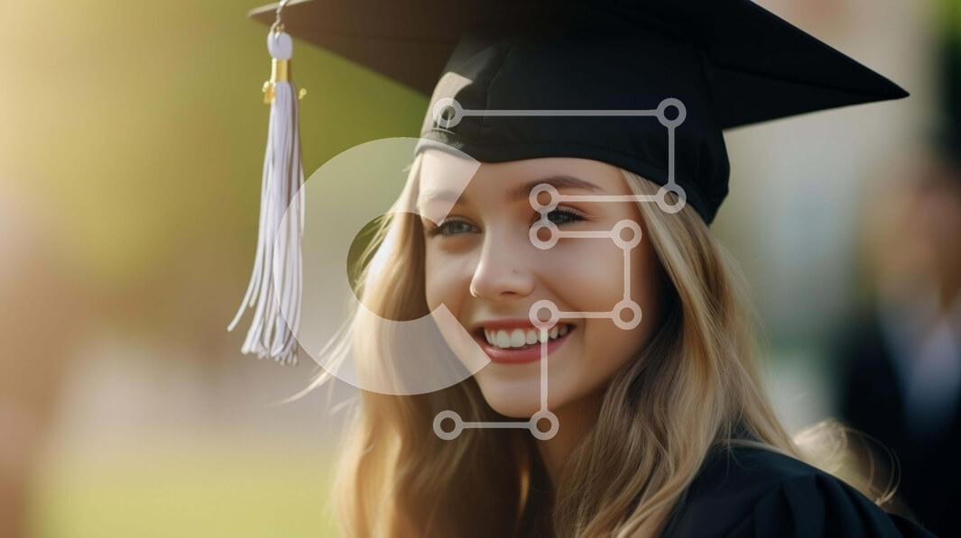 Intra Συλλεκτικό Ξύλινο Παζλ Plywood  4mm - Νεαρή γυναίκα με καπέλο και φόρεμα αποφοίτησης χαμογελώντας Σε Ξύλινο Κουτί - Διαστάσεις Puzzle: 10x10 cm – 25 κομμάτια