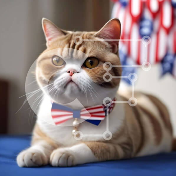 Intra Συλλεκτικό Ξύλινο Παζλ Plywood  4mm - Γάτα με παπιγιόν με αμερικανική σημαία στο κρεβάτι Σε Ξύλινο Κουτί - Διαστάσεις: 10x10 cm – 25 κομμάτια