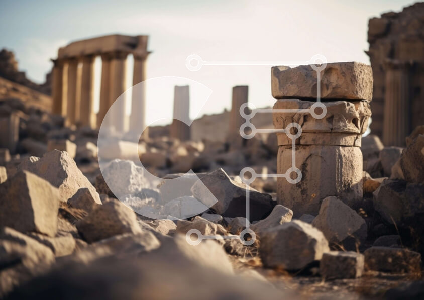 Intra Συλλεκτικό Ξύλινο Παζλ Plywood  4mm - Αρχαίο ερείπιο με βράχους και στύλους Σε Ξύλινο Κουτί - Διαστάσεις Puzzle: 10x10 cm – 25 κομμάτια