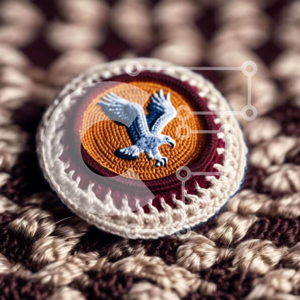 Intra Συλλεκτικό Ξύλινο Παζλ Plywood  4mm - Σήμα με κροσέ με σχέδιο αετού σε άνετη κουβέρτα Σε Ξύλινο Κουτί - Διαστάσεις Puzzle: 10x10 cm – 25 κομμάτια