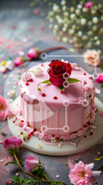 Intra Συλλεκτικό Ξύλινο Παζλ Plywood  4mm - Ροζ κέικ με τριαντάφυλλα και φρέσκα φρούτα Σε Ξύλινο Κουτί - Διαστάσεις: 10x10 cm – 25 κομμάτια