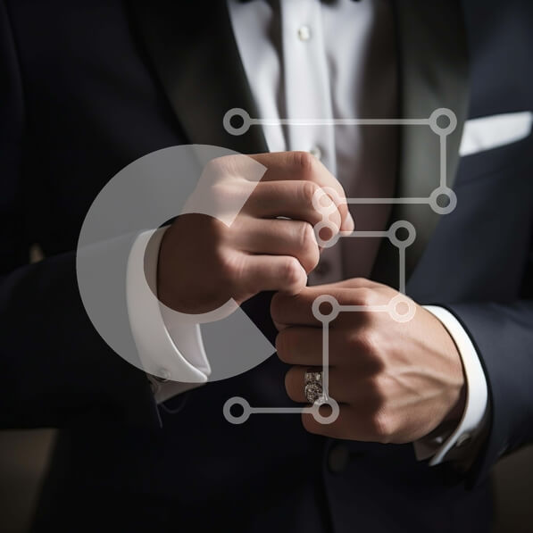 Intra Συλλεκτικό Ξύλινο Παζλ Plywood  4mm - Άνδρας με μαύρο σμόκιν που ρυθμίζει τη βέρα Σε Ξύλινο Κουτί - Διαστάσεις Puzzle: 10x10 cm – 25 κομμάτια