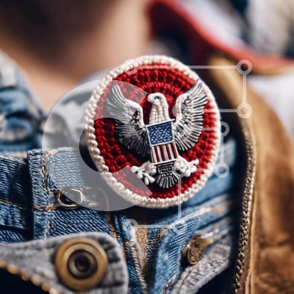 Intra Συλλεκτικό Ξύλινο Παζλ Plywood  4mm - Καρφίτσα με κροσέ Eagle σε τζιν μπουφάν Σε Ξύλινο Κουτί - Διαστάσεις: 10x10 cm – 25 κομμάτια