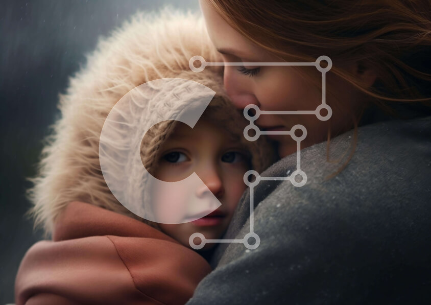 Intra Συλλεκτικό Ξύλινο Παζλ Plywood  4mm - Μητέρα και παιδί αγκαλιάζονται στη βροχή Σε Ξύλινο Κουτί - Διαστάσεις Puzzle: 10x10 cm – 25 κομμάτια