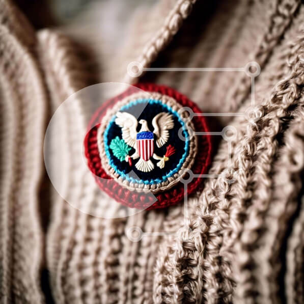 Intra Συλλεκτικό Ξύλινο Παζλ Plywood  4mm - Κόκκινη, λευκή και μπλε καρφίτσα με σχέδιο American Eagle Σε Ξύλινο Κουτί - Διαστάσεις Puzzle: 10x10 cm – 25 κομμάτια