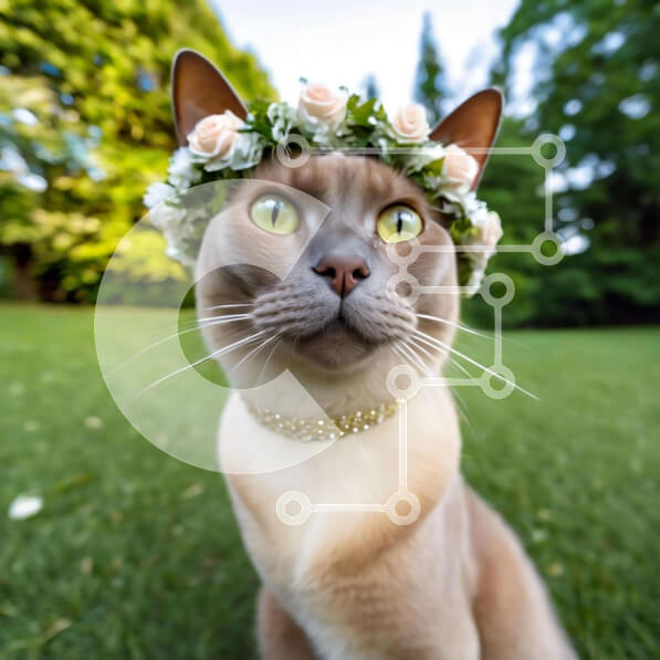 Intra Συλλεκτικό Ξύλινο Παζλ Plywood  4mm - Καφέ γάτα με πράσινα μάτια και στέμμα λουλουδιών Σε Ξύλινο Κουτί - Διαστάσεις: 10x10 cm – 25 κομμάτια