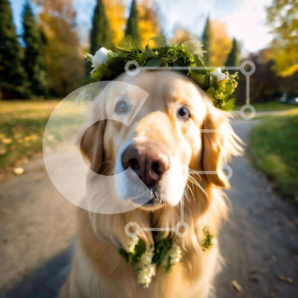 Intra Συλλεκτικό Ξύλινο Παζλ Plywood  4mm - Σκύλος Γκόλντεν Ριτρίβερ με Ανθοσυνθέσεις Σε Ξύλινο Κουτί - Διαστάσεις: 10x10 cm – 25 κομμάτια