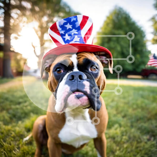 Intra Συλλεκτικό Ξύλινο Παζλ Plywood  4mm - Σκύλος μπόξερ με καπέλο αμερικανικής σημαίας Σε Ξύλινο Κουτί - Διαστάσεις: 10x10 cm – 25 κομμάτια