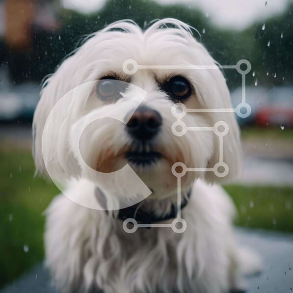 Intra Συλλεκτικό Ξύλινο Παζλ Plywood  4mm - Μικρό λευκό σκυλί στη βροχή που κοιτάζει την κάμερα Σε Ξύλινο Κουτί - Διαστάσεις: 10x10 cm – 25 κομμάτια