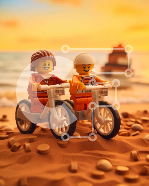 Intra Συλλεκτικό Ξύλινο Παζλ Plywood  4mm - Άνθρωποι Lego που οδηγούν ποδήλατα στο ηλιοβασίλεμα Σε Ξύλινο Κουτί - Διαστάσεις Puzzle: 10x10 cm – 25 κομμάτια