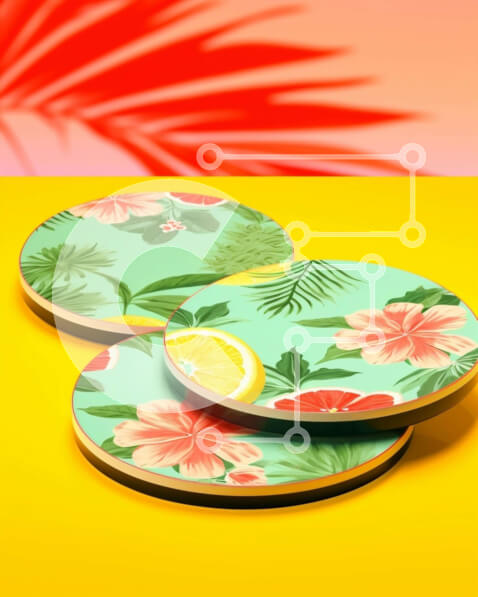 Intra Συλλεκτικό Ξύλινο Παζλ Plywood  4mm - Σουβέρ με τροπικό θέμα σε κίτρινο φόντο Σε Ξύλινο Κουτί - Διαστάσεις: 10x10 cm – 25 κομμάτια