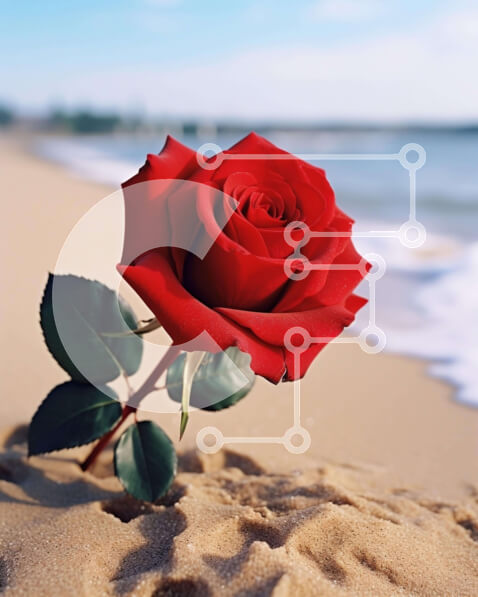 Intra Συλλεκτικό Ξύλινο Παζλ Plywood  4mm - Μονό κόκκινο τριαντάφυλλο στην παραλία με θέα στον ωκεανό Σε Ξύλινο Κουτί - Διαστάσεις: 10x10 cm – 25 κομμάτια