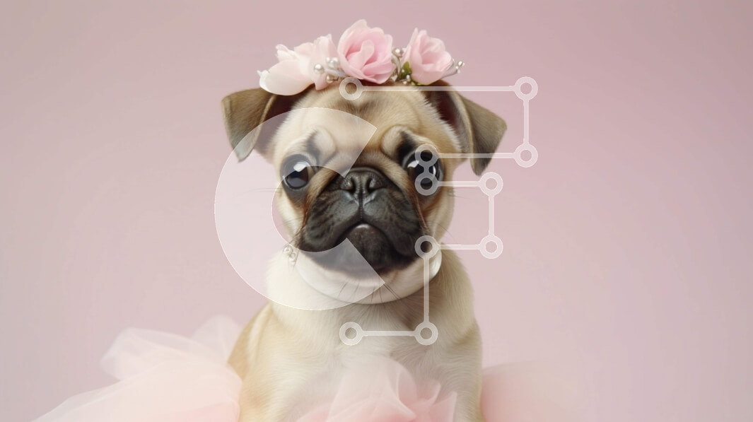 Σετ των 2 Intra Συλλεκτικό Ξύλινο Παζλ Plywood  4mm - Αξιολάτρευτο Pug Dog σε ροζ πόζα Tutu Σε Ξύλινο Κουτί - Διαστάσεις: 10x10 cm – 25 κομμάτια