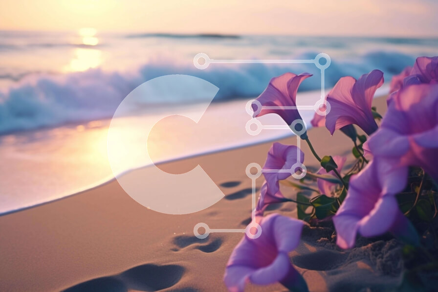 Intra Συλλεκτικό Ξύλινο Παζλ Plywood  4mm - Μωβ λουλούδια στην παραλία στο ηλιοβασίλεμα Σε Ξύλινο Κουτί - Διαστάσεις: 10x10 cm – 25 κομμάτια