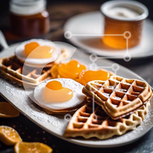 Σετ των 2 Intra Συλλεκτικό Ξύλινο Παζλ Plywood  4mm - Πιάτο με βάφλες με φρούτα και καφέ Σε Ξύλινο Κουτί - Διαστάσεις: 10x10 cm – 25 κομμάτια