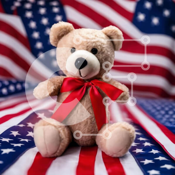 Intra Συλλεκτικό Ξύλινο Παζλ Plywood  4mm - Πατριωτικό αρκουδάκι σε φόντο αμερικανικής σημαίας Σε Ξύλινο Κουτί - Διαστάσεις: 10x10 cm – 25 κομμάτια