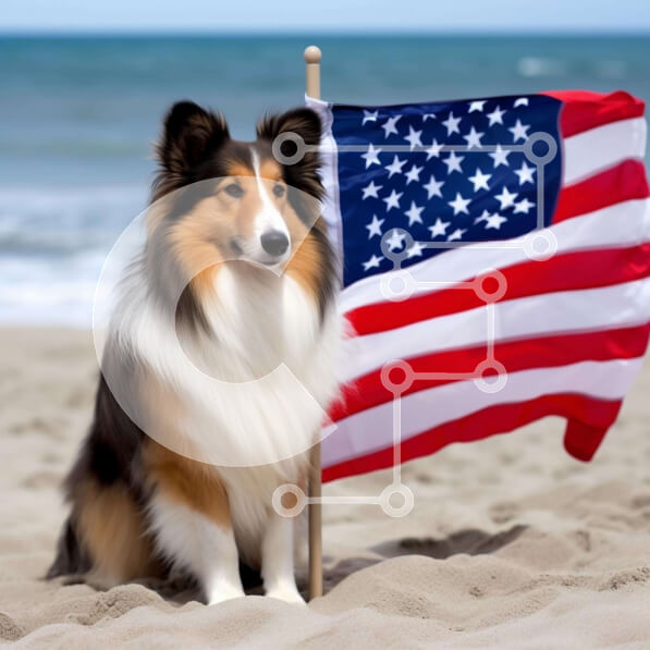 Intra Συλλεκτικό Ξύλινο Παζλ Plywood  4mm - Σκύλος με αμερικανική σημαία στην παραλία Σε Ξύλινο Κουτί - Διαστάσεις: 10x10 cm – 25 κομμάτια