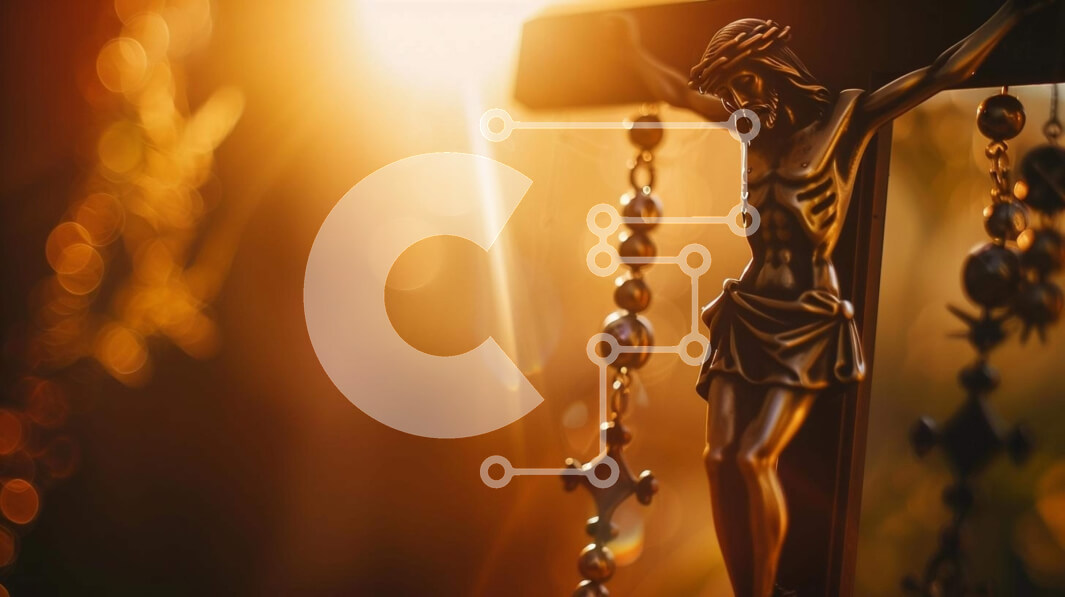 Intra Συλλεκτικό Ξύλινο Παζλ Plywood  4mm - Άγαλμα του Ιησού στο Σταυρό με Ροδάριο Χάντρες Σε Ξύλινο Κουτί - Διαστάσεις Puzzle: 10x10 cm – 25 κομμάτια