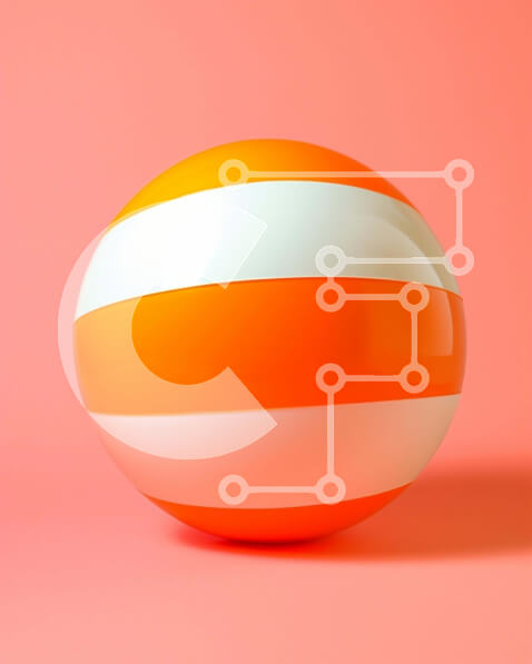 Intra Συλλεκτικό Ξύλινο Παζλ Plywood  4mm - Πορτοκαλί και άσπρη ριγέ μπάλα σε ροζ φόντο Σε Ξύλινο Κουτί - Διαστάσεις: 10x10 cm – 25 κομμάτια