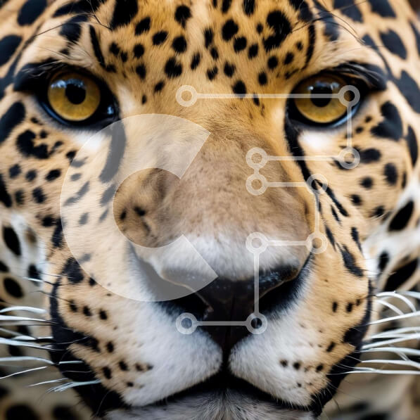 Intra Συλλεκτικό Ξύλινο Παζλ Plywood  4mm - Κοντινό πλάνο του προσώπου της Jaguar με κίτρινα μάτια και μαύρες κηλίδες Σε Ξύλινο Κουτί - Διαστάσεις: 10x10 cm – 25 κομμάτια