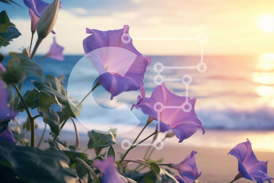 Intra Συλλεκτικό Ξύλινο Παζλ Plywood  4mm - Μωβ λουλούδια κοντά στην παραλία στο ηλιοβασίλεμα Σε Ξύλινο Κουτί - Διαστάσεις: 10x10 cm – 25 κομμάτια