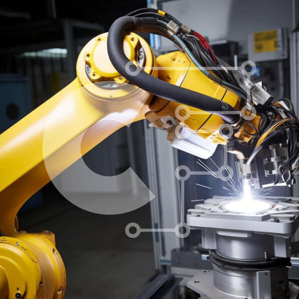 Intra Συλλεκτικό Ξύλινο Παζλ Plywood  4mm - Κίτρινο ρομπότ που συγκολλά μεταλλικά μέρη Σε Ξύλινο Κουτί - Διαστάσεις Puzzle: 10x10 cm – 25 κομμάτια