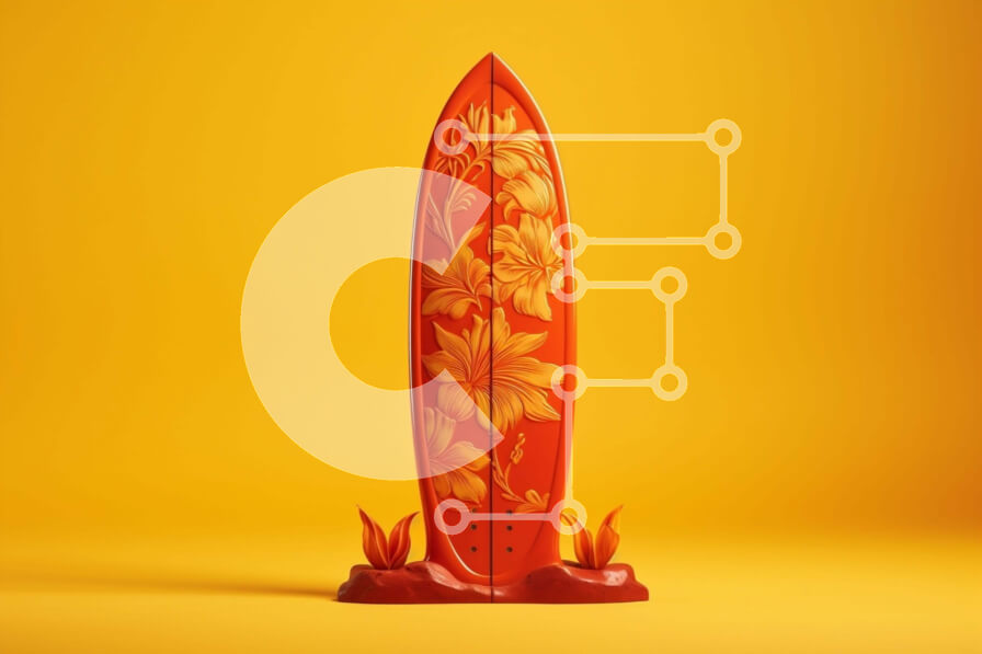 Intra Συλλεκτικό Ξύλινο Παζλ Plywood  4mm - Πορτοκαλί σανίδα του σερφ σε κίτρινο φόντο με floral διακόσμηση Σε Ξύλινο Κουτί - Διαστάσεις Puzzle: 10x10 cm – 25 κομμάτια