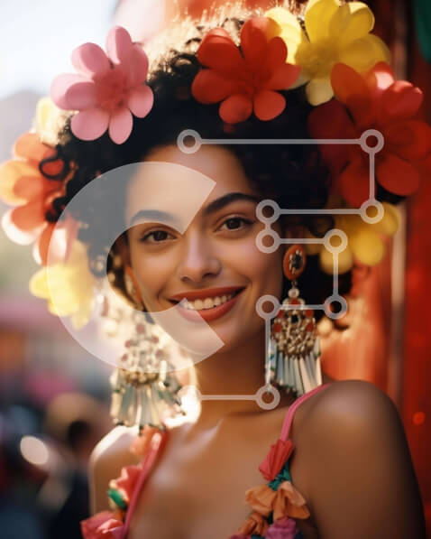 Intra Συλλεκτικό Ξύλινο Παζλ Plywood  4mm - Όμορφη γυναίκα με πολύχρωμα φλοράλ κεφαλάρια και ενδυμασία Σε Ξύλινο Κουτί - Διαστάσεις Puzzle: 10x10 cm – 25 κομμάτια