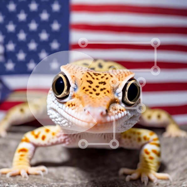 Intra Συλλεκτικό Ξύλινο Παζλ Plywood  4mm - Περίεργος γκέκο με φόντο αμερικανικής σημαίας Σε Ξύλινο Κουτί - Διαστάσεις: 10x10 cm – 25 κομμάτια