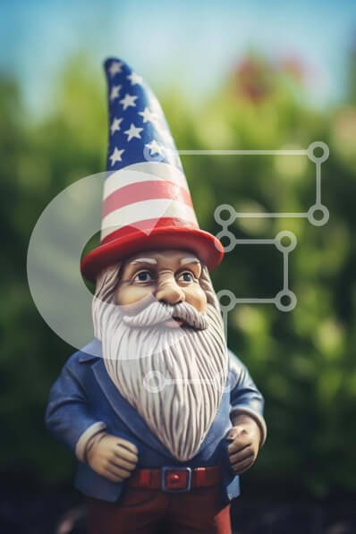 Intra Συλλεκτικό Ξύλινο Παζλ Plywood  4mm - Άγαλμα Αμερικανικού Gnome με καπέλο αμερικανικής σημαίας και πατριωτικά ρούχα Σε Ξύλινο Κουτί - Διαστάσεις: 10x10 cm – 25 κομμάτια