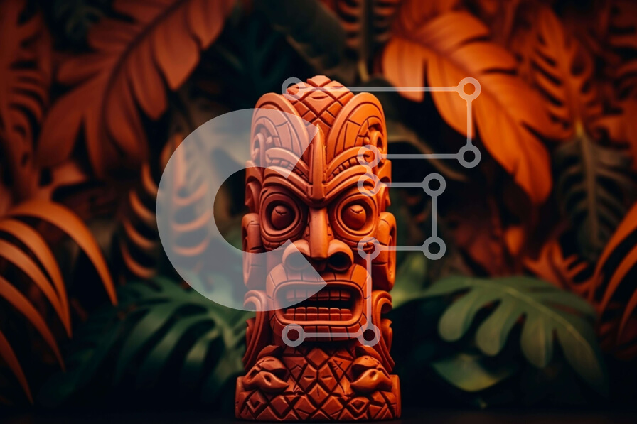 Intra Συλλεκτικό Ξύλινο Παζλ Plywood  4mm - Ξύλινο άγαλμα Tiki σε πορτοκαλί φόντο Σε Ξύλινο Κουτί - Διαστάσεις: 10x10 cm – 25 κομμάτια