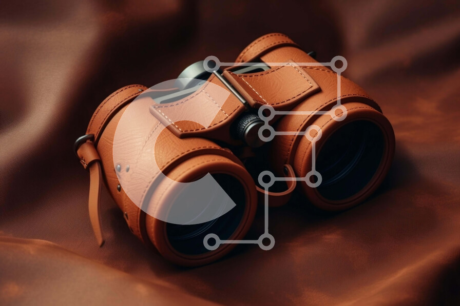 Intra Συλλεκτικό Ξύλινο Παζλ Plywood  4mm - Ζευγάρι καφέ κιάλια σε πορτοκαλί δερμάτινη επιφάνεια Σε Ξύλινο Κουτί - Διαστάσεις Puzzle: 10x10 cm – 25 κομμάτια