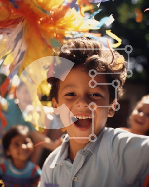 Intra Συλλεκτικό Ξύλινο Παζλ Plywood  4mm - Νεαρό αγόρι που κρατά πολύχρωμα μπαλόνια Σε Ξύλινο Κουτί - Διαστάσεις Puzzle: 10x10 cm – 25 κομμάτια