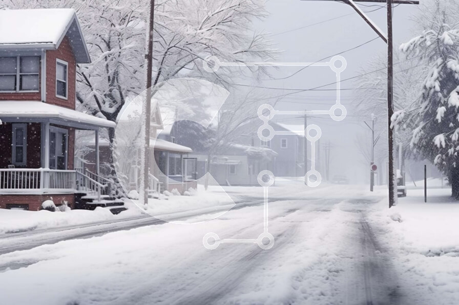 Intra Συλλεκτικό Ξύλινο Παζλ Plywood  4mm - Χιονισμένος δρόμος με σπίτια και ηλεκτροφόρα καλώδια Σε Ξύλινο Κουτί - Διαστάσεις Puzzle: 10x10 cm – 25 κομμάτια