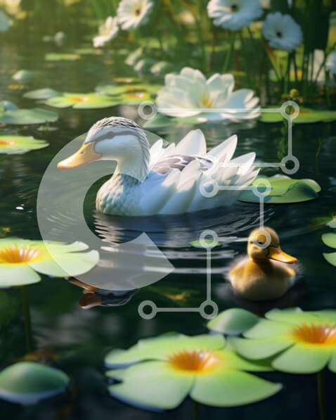 Intra Συλλεκτικό Ξύλινο Παζλ Plywood  4mm - Δύο πάπιες που κολυμπούν σε μια λίμνη Σε Ξύλινο Κουτί - Διαστάσεις: 10x10 cm – 25 κομμάτια