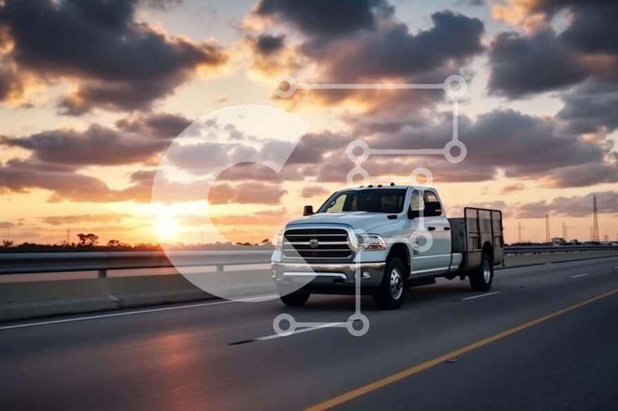 Intra Συλλεκτικό Ξύλινο Παζλ Plywood  4mm - Λευκό φορτηγό που οδηγεί στον αυτοκινητόδρομο στο ηλιοβασίλεμα Σε Ξύλινο Κουτί - Διαστάσεις Puzzle: 10x10 cm – 25 κομμάτια