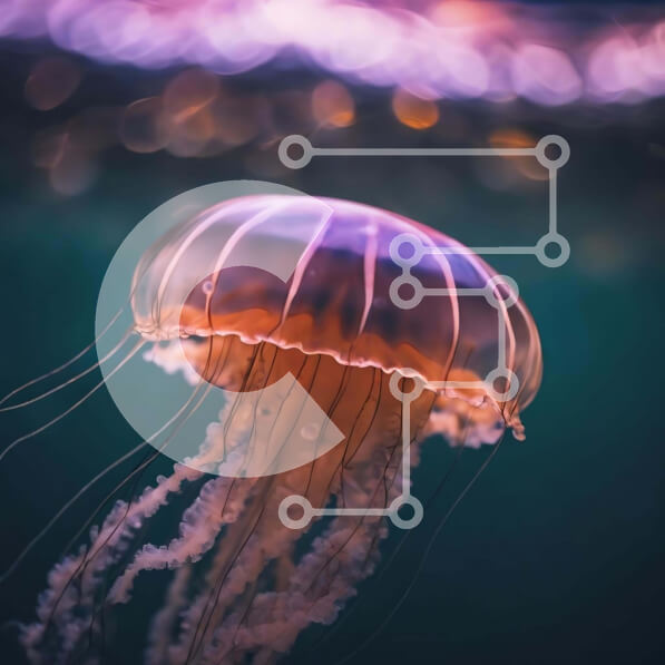 Intra Συλλεκτικό Ξύλινο Παζλ Plywood  4mm - Μέδουσες που κολυμπούν στον υδάτινο βιότοπο Σε Ξύλινο Κουτί - Διαστάσεις: 10x10 cm – 25 κομμάτια